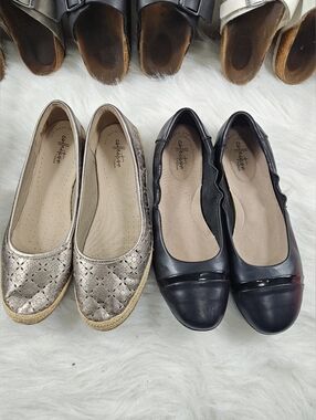 Clarks Collection Ultimate Comfort Black & Gold Flats – 2 Pair Bundle Women 10M